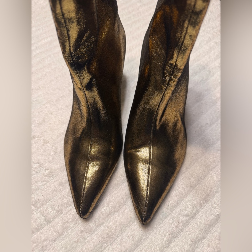 ZARA METALLIC THIN HEEL ANKLE BOOTS IN GOLD . SIZE 10/41 - Picture 10 of 15